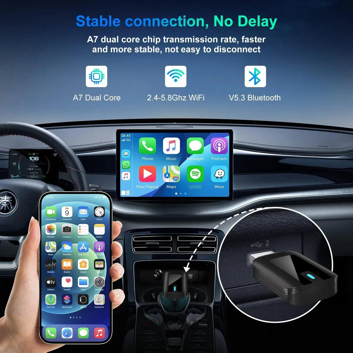 Adaptador CarPlay y Android Auto Inalámbrico