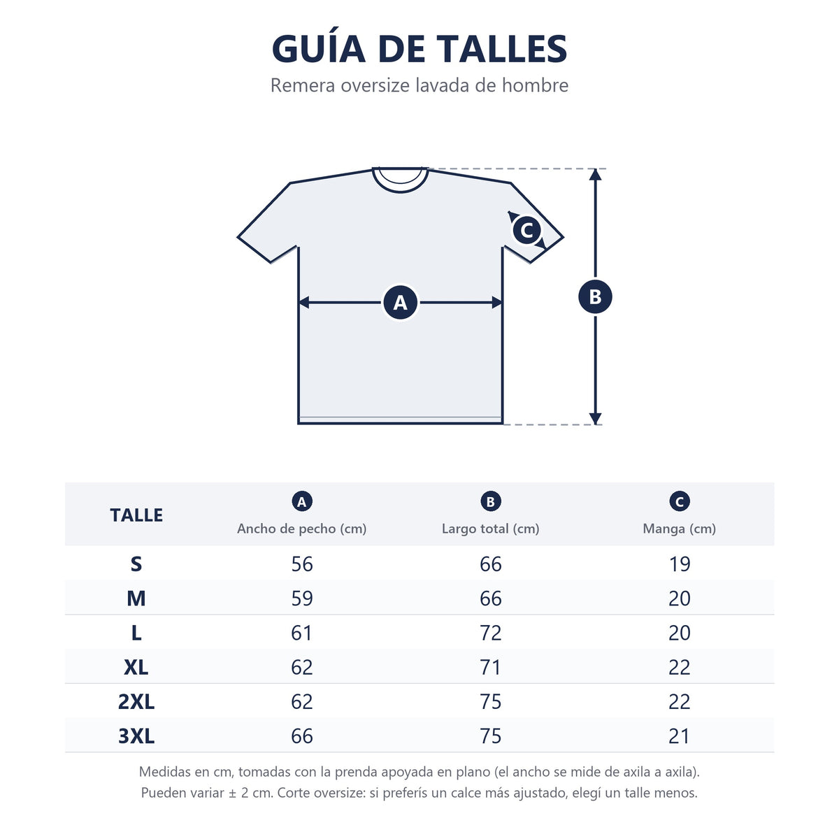 Guía de talles remera oversize lavada