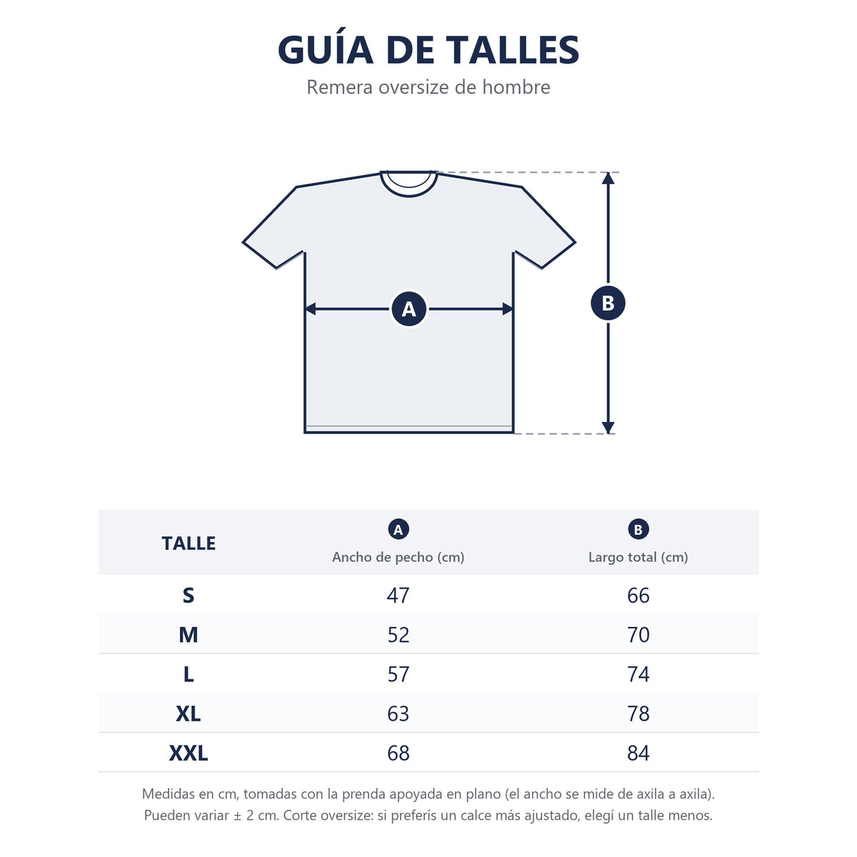Guía de talles de la remera oversize de hombre