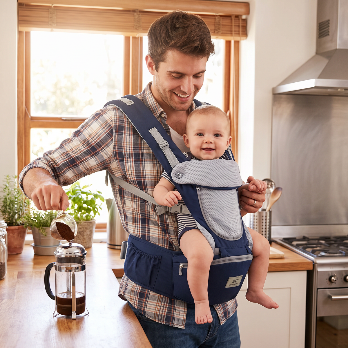 Mochila porta bebé ergonómica con asiento