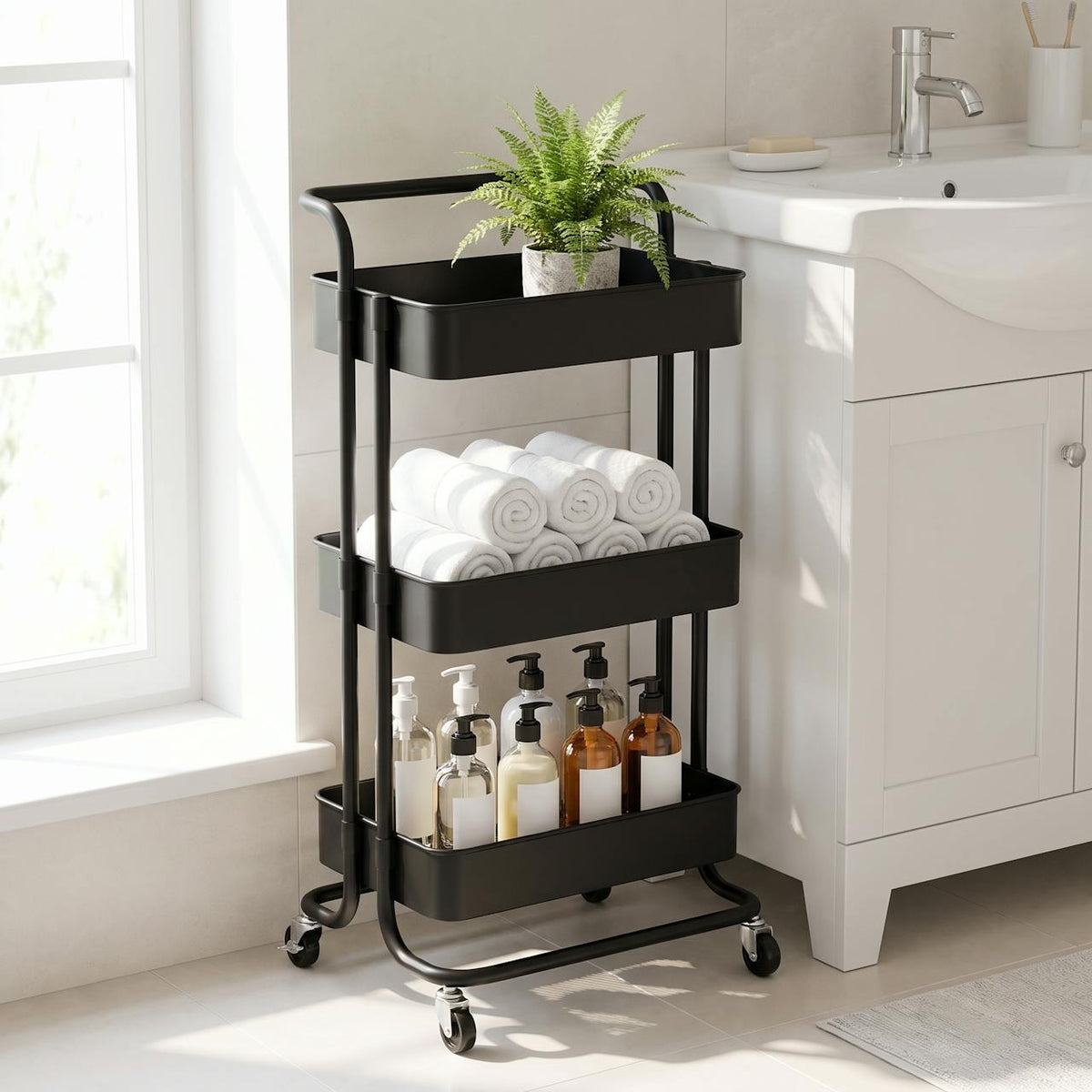 Carrito organizador metálico de 3 estantes