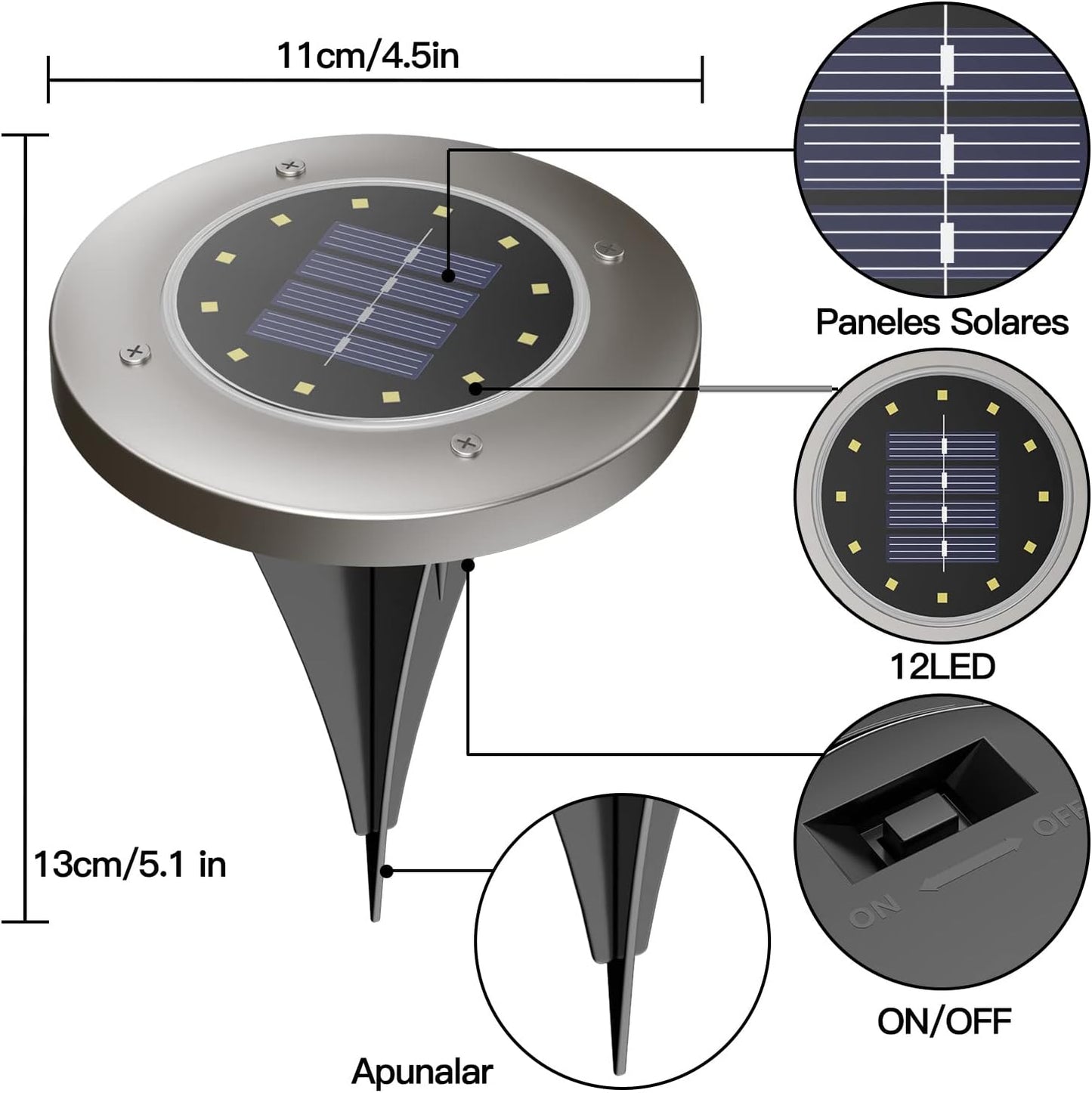 Set x4 Focos Solares - 12 LEDs