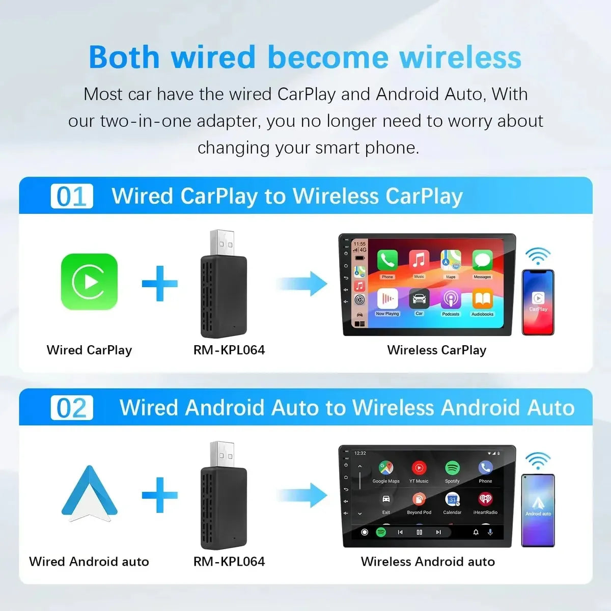 Adaptador CarPlay y Android Auto Inalámbrico