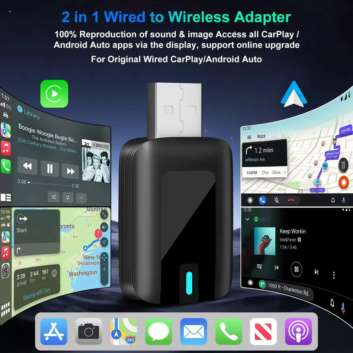 Adaptador CarPlay y Android Auto Inalámbrico