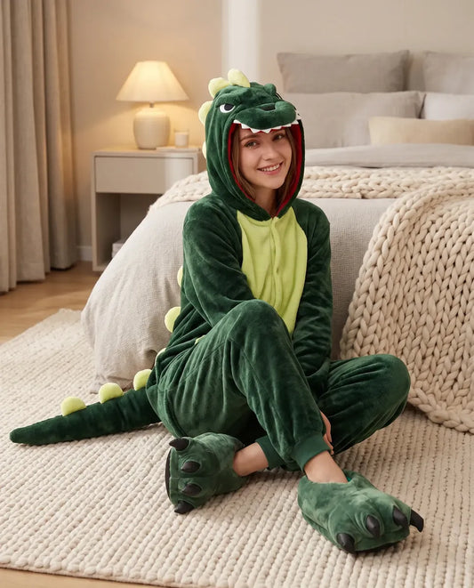 Pijama Dinosaurio + Pantuflas de Garritas