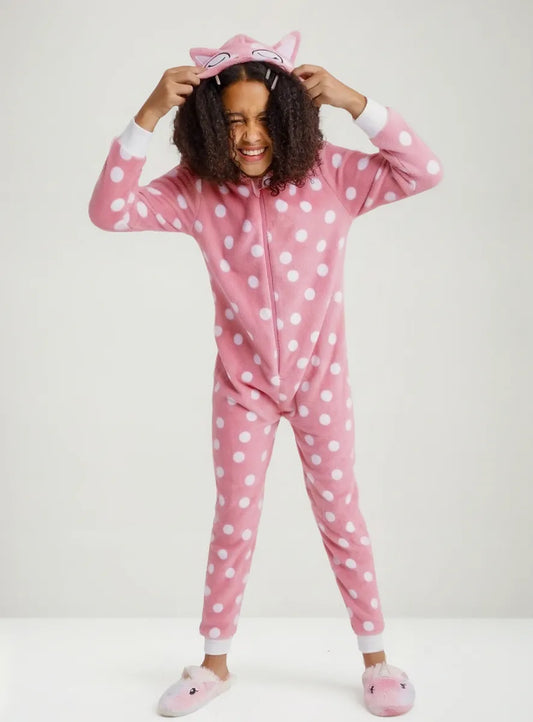 Pijama Infantil Rosa - Lunares Blancos