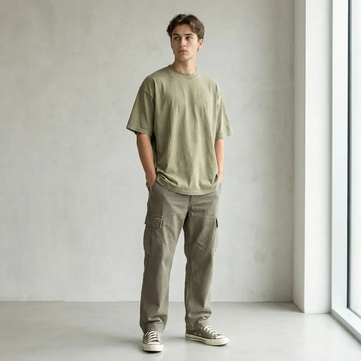 Remera Oversize Hombre 100% Algodón - Verde