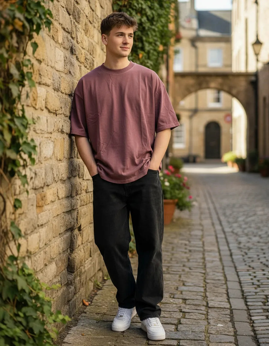 Remera Oversize Hombre 100% Algodón - Lila