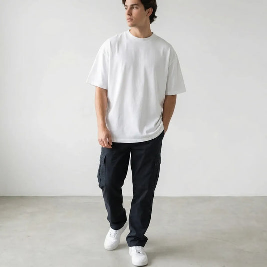 Remera Oversize Hombre 100% Algodón - Blanco