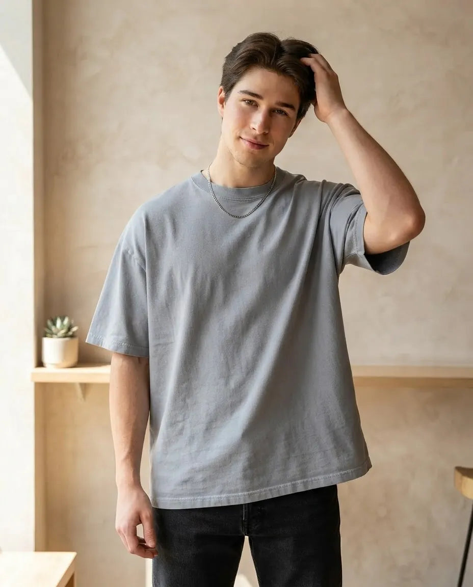 Remera Oversize Hombre 100% Algodón - Celeste