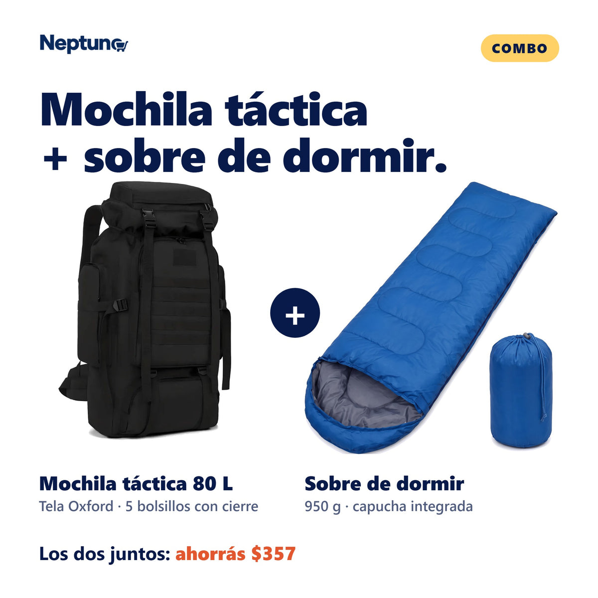 Combo Camping: Mochila Táctica 80L + Sobre de Dormir