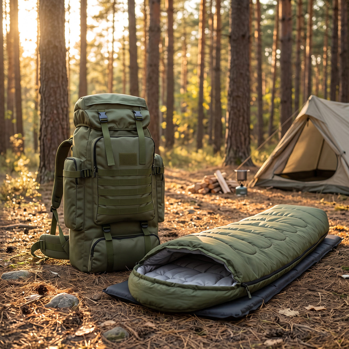 Combo Camping: Mochila Táctica 80L + Sobre de Dormir