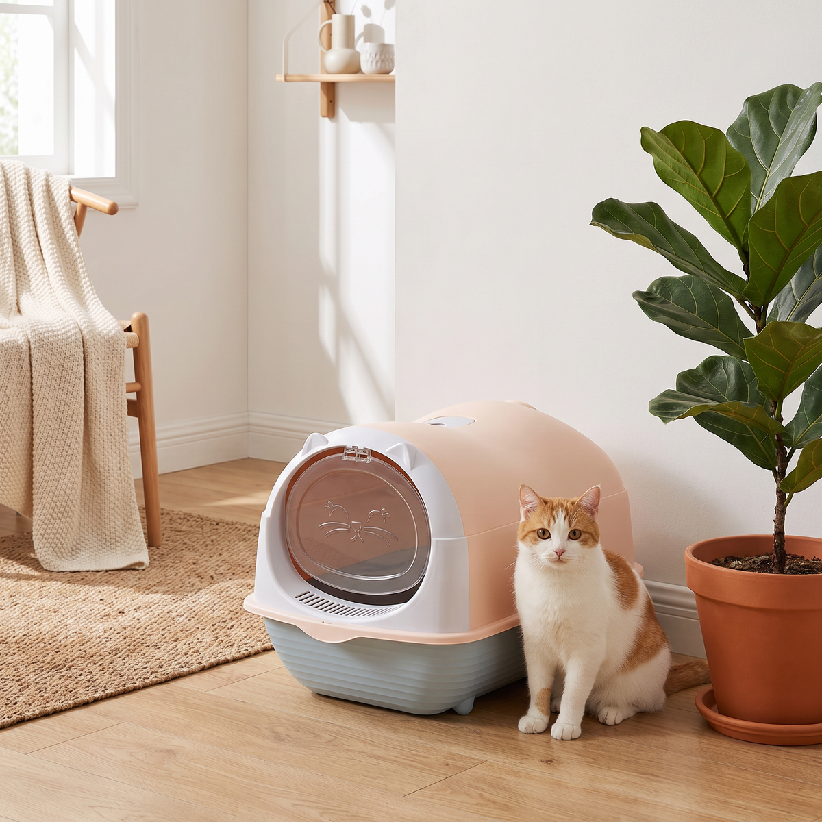Baño sanitario cerrado para gatos con puerta