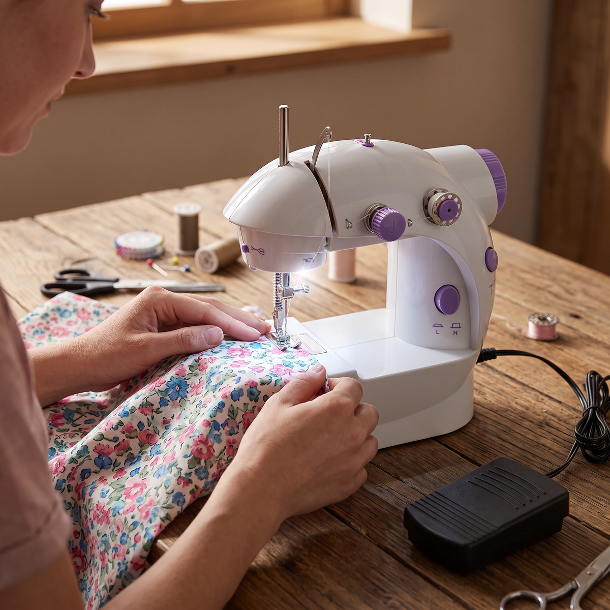 Mini máquina de coser con luz y pedal