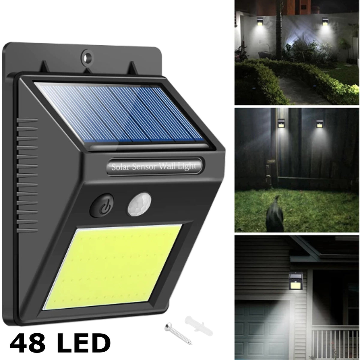 Foco solar 48 LED instalado en el jardín y el garaje