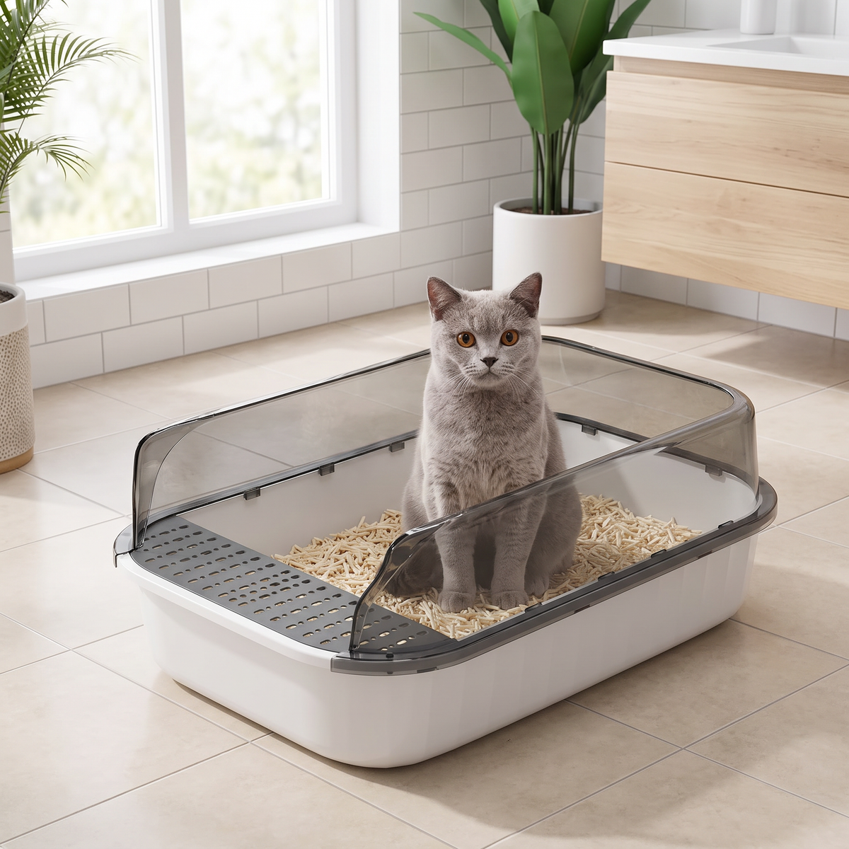Baño sanitario semi cerrado para gatos