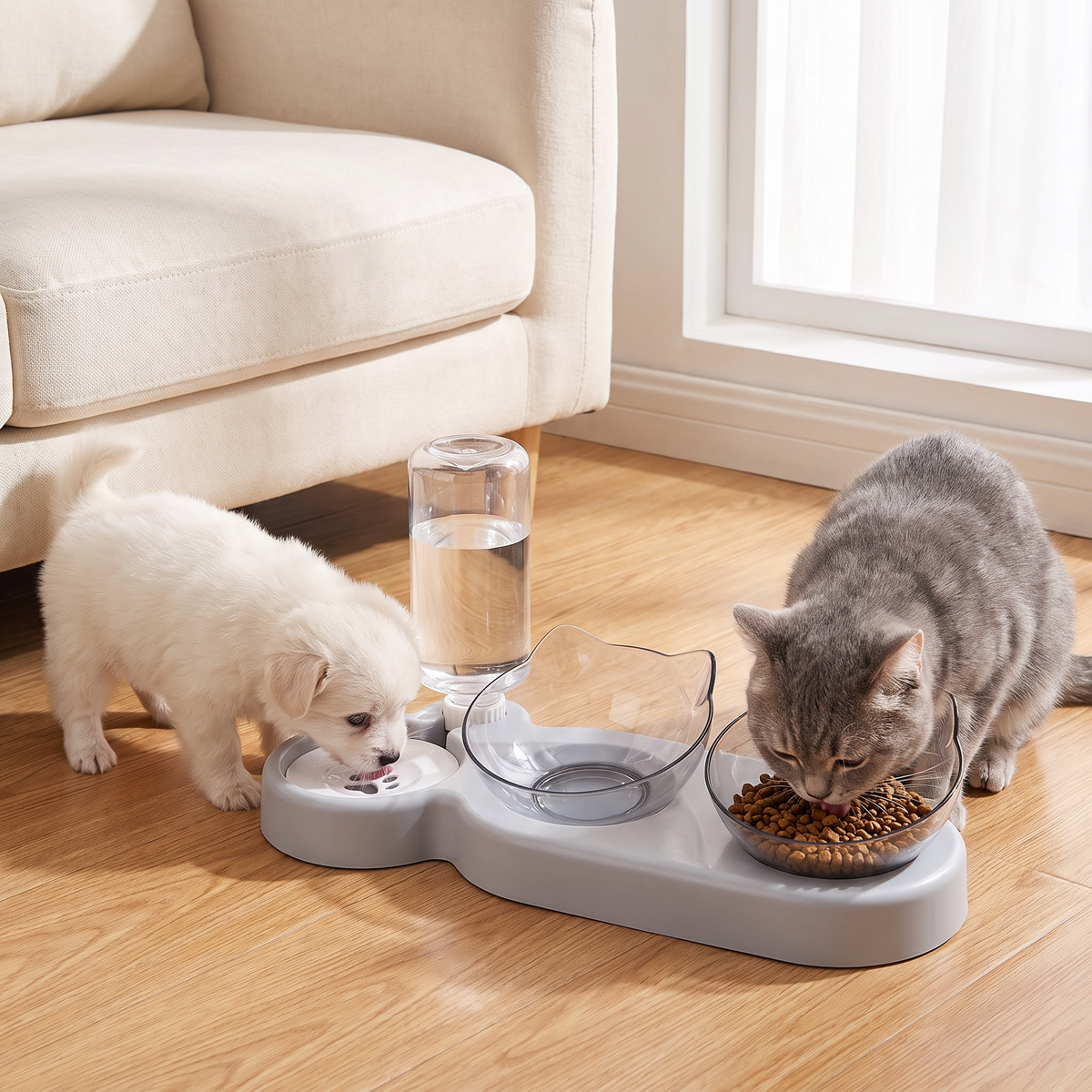 Comedero doble con bebedero para mascotas