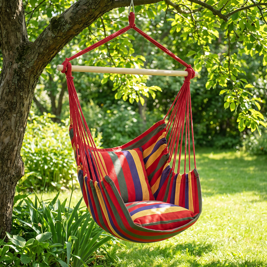 Hamaca sillón colgante con almohadones multicolor