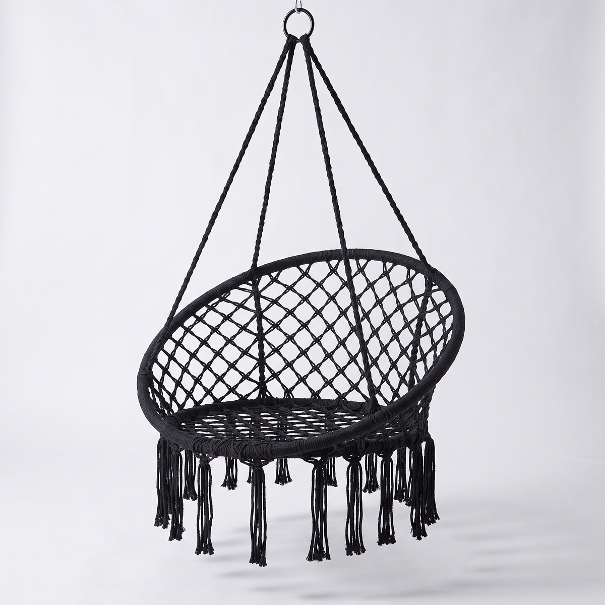 Hamaca silla colgante redonda de macramé negro