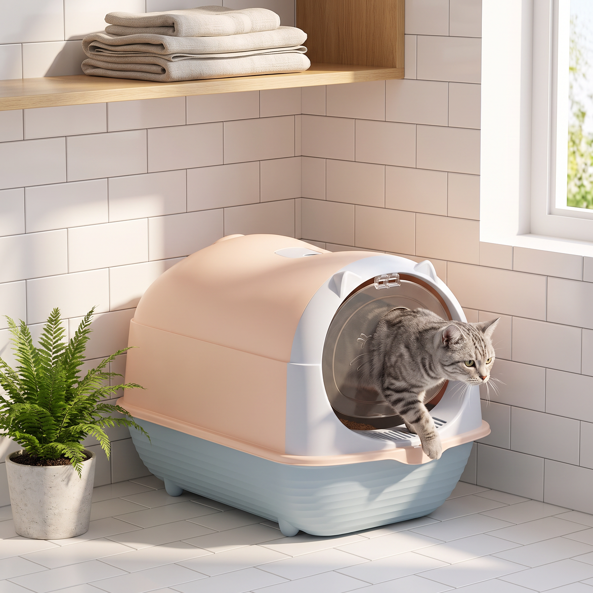 Baño sanitario cerrado para gatos con puerta