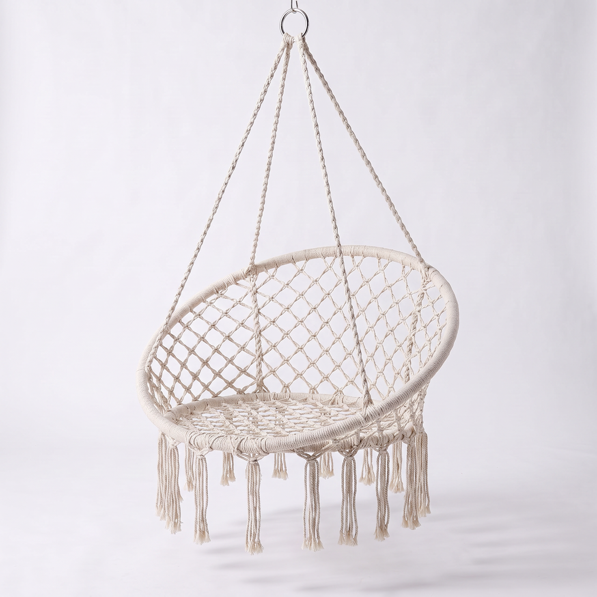 Hamaca silla colgante redonda de macramé blanco
