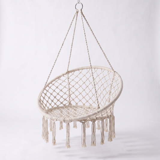 Hamaca silla colgante redonda de macramé blanco