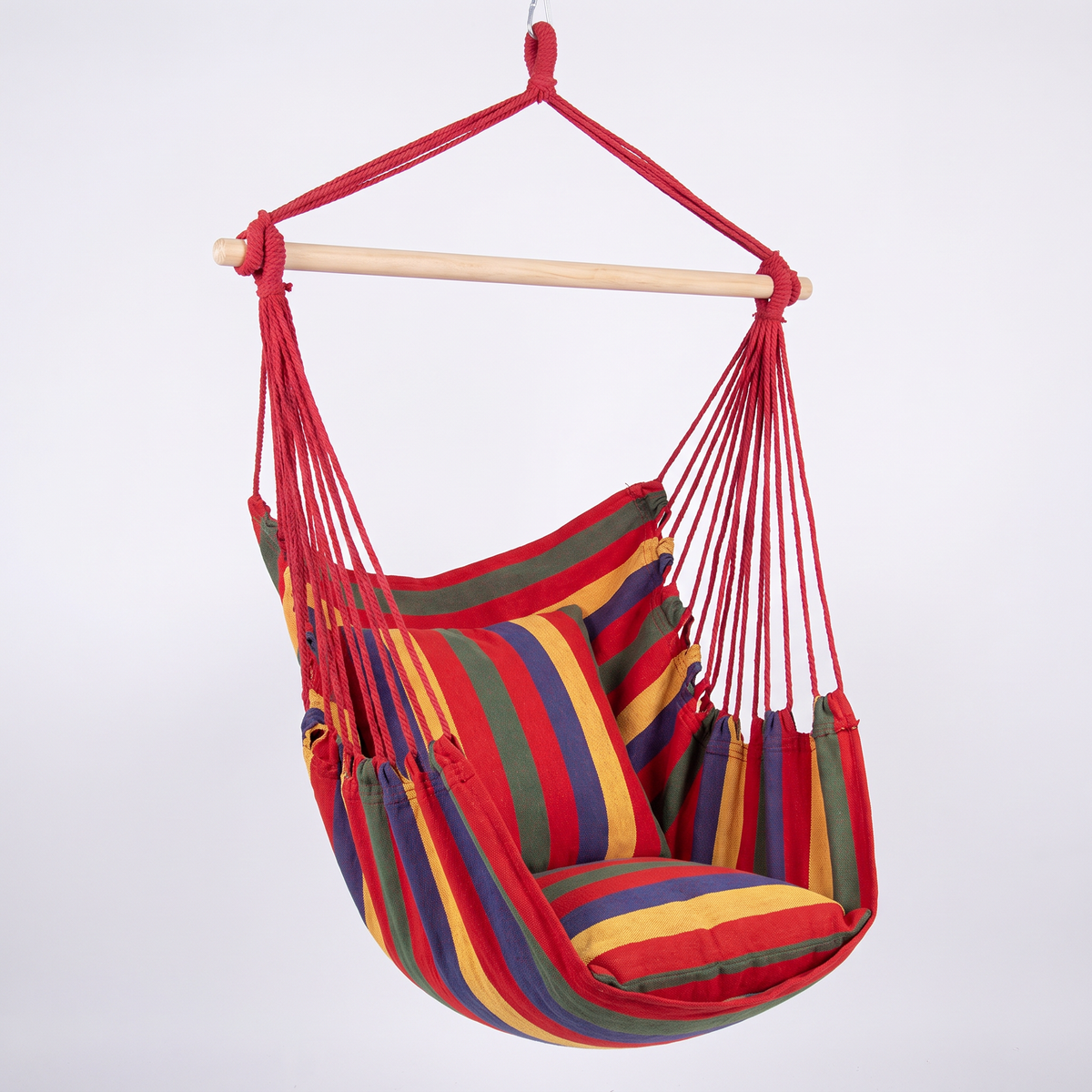 Hamaca sillón colgante con almohadones multicolor