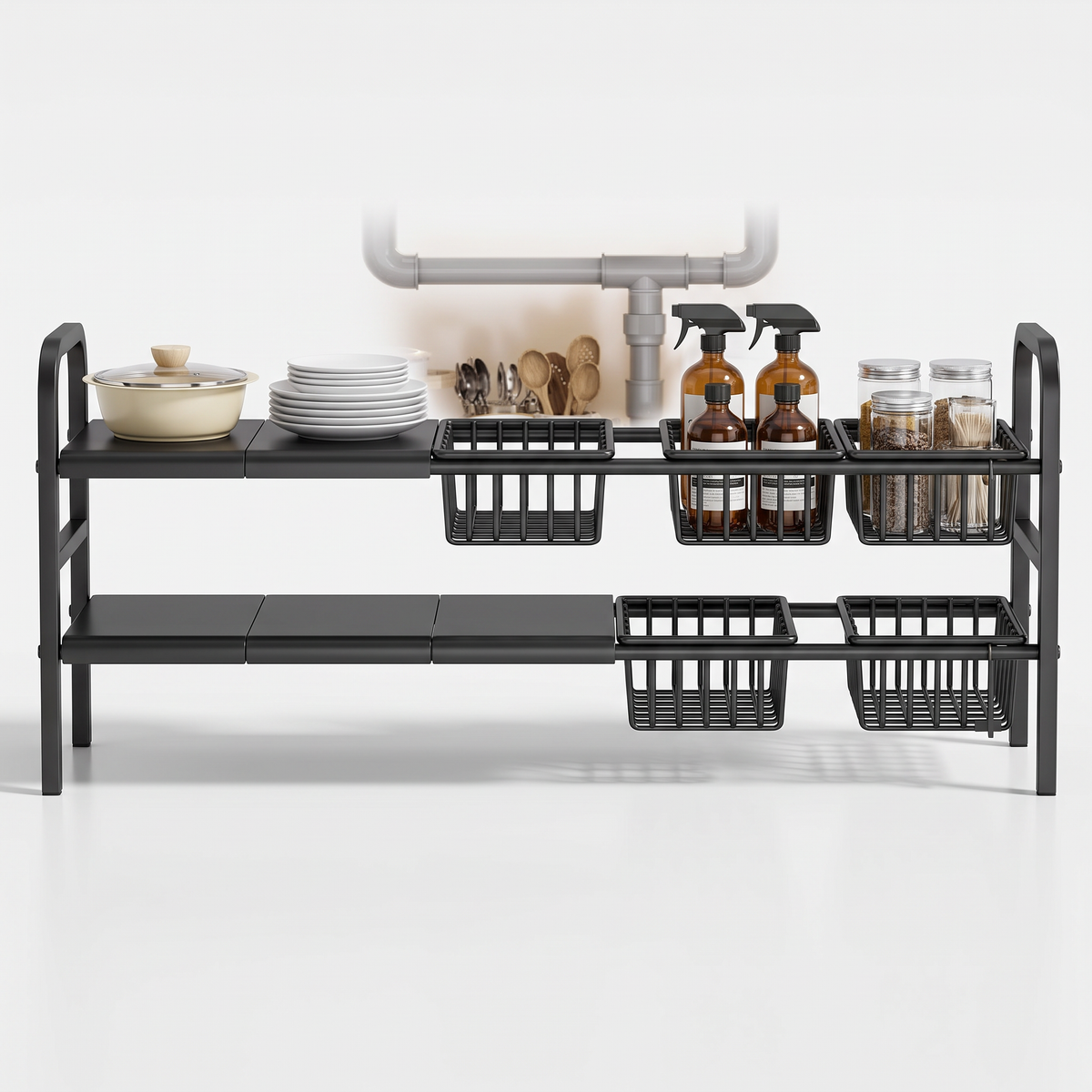 Organizador extensible bajo mesada de 2 niveles