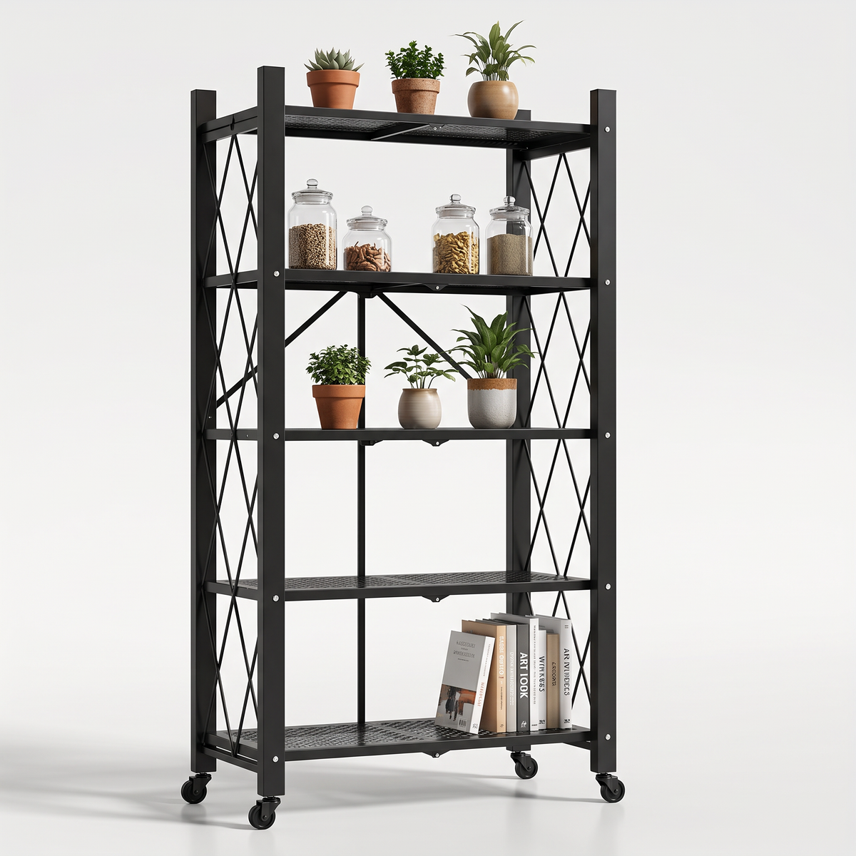 Estantería plegable metálica de 5 niveles con ruedas