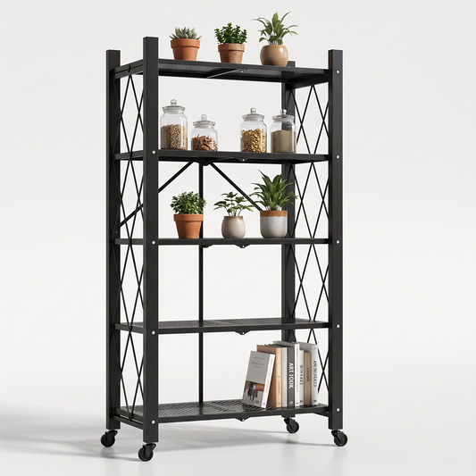 Estantería plegable metálica de 5 niveles con ruedas