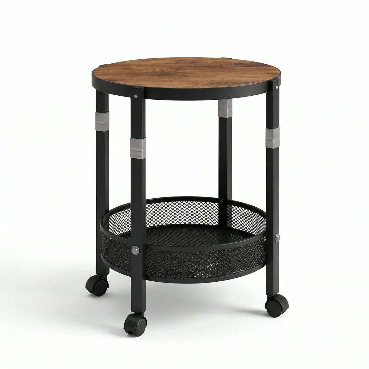 Mesa auxiliar circular de 2 niveles con ruedas
