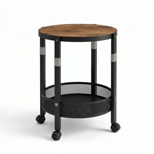 Mesa auxiliar circular de 2 niveles con ruedas