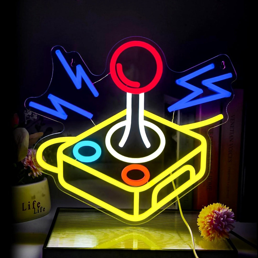 Letrero de neón gamer joystick retro
