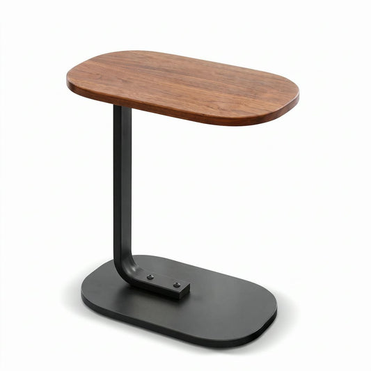 Mesa auxiliar ovalada de arrime con base de acero