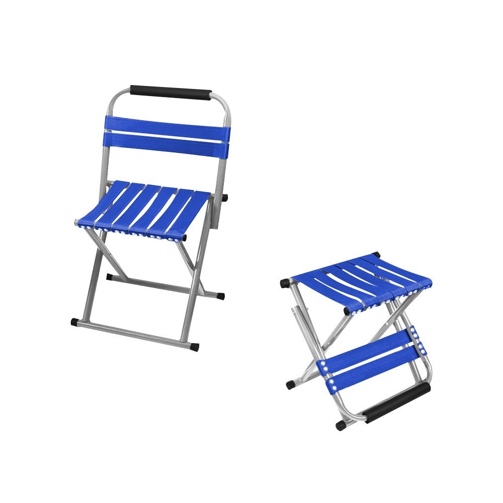 Set silla plegable con respaldo y taburete azul