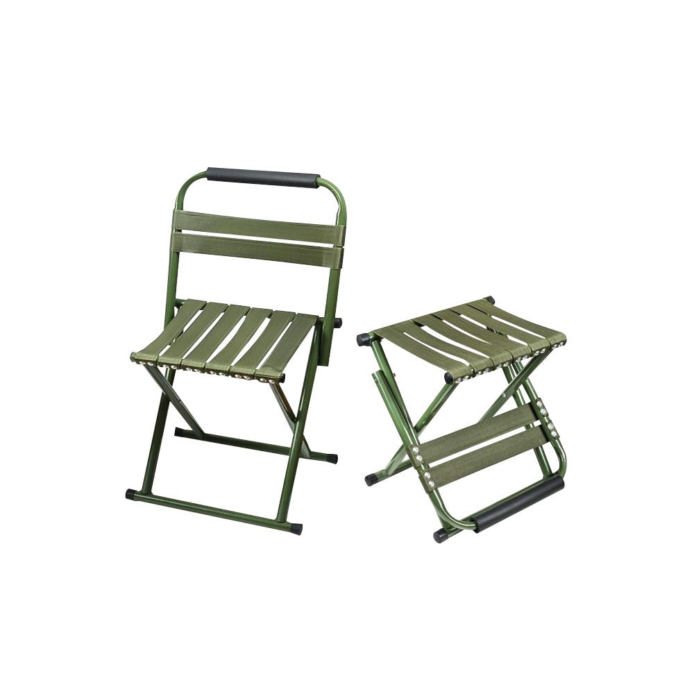 Set silla plegable con respaldo y taburete verde