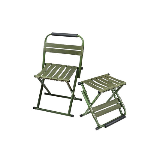 Set silla plegable con respaldo y taburete verde