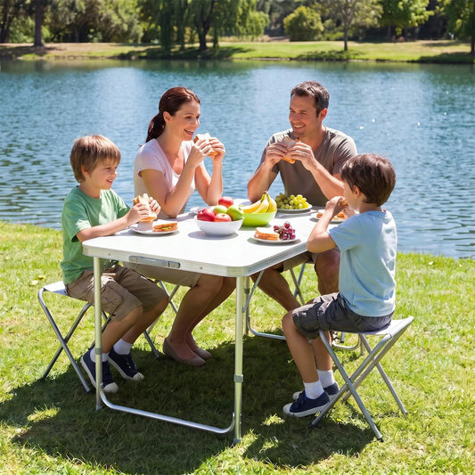 Mesa plegable para camping con 4 bancos