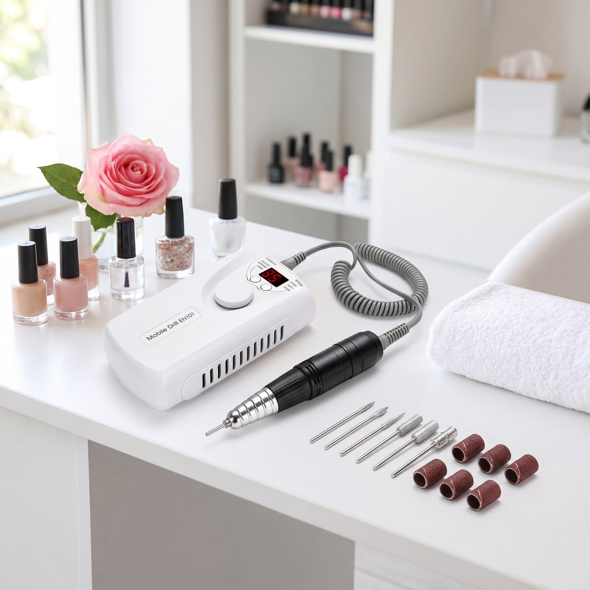 Torno de manicura y pedicura portátil con display