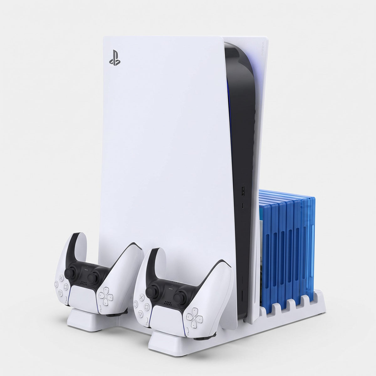 Base Vertical DOBE para PS5 con Ventiladores, Carga de 2 Joysticks y 11 Juegos