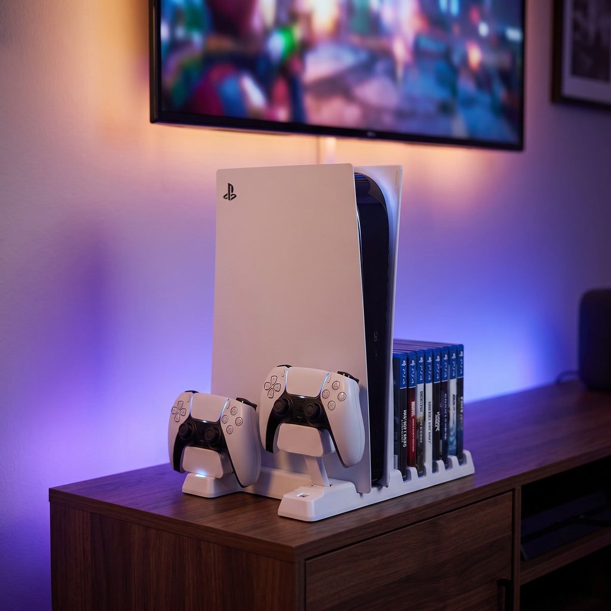 Base Vertical DOBE para PS5 con Ventiladores, Carga de 2 Joysticks y 11 Juegos