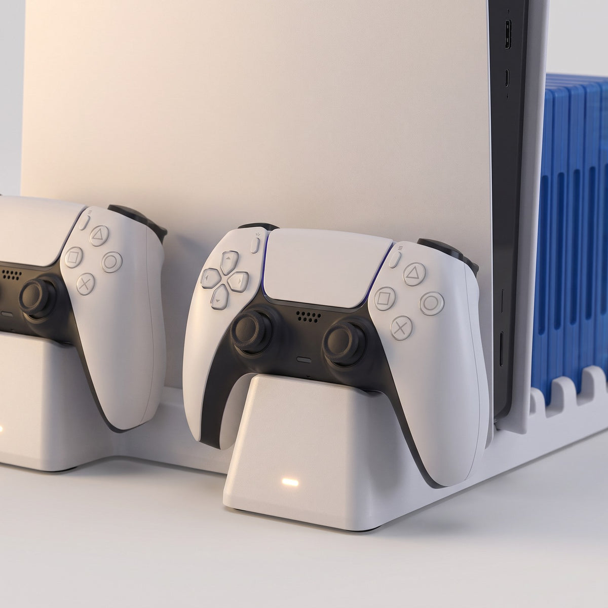 Base Vertical DOBE para PS5 con Ventiladores, Carga de 2 Joysticks y 11 Juegos